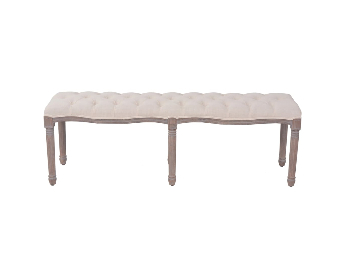Banco em Linho e Madeira Maciça 150x40x48 Cm Branco Nata MAISON EXCLUSIVE