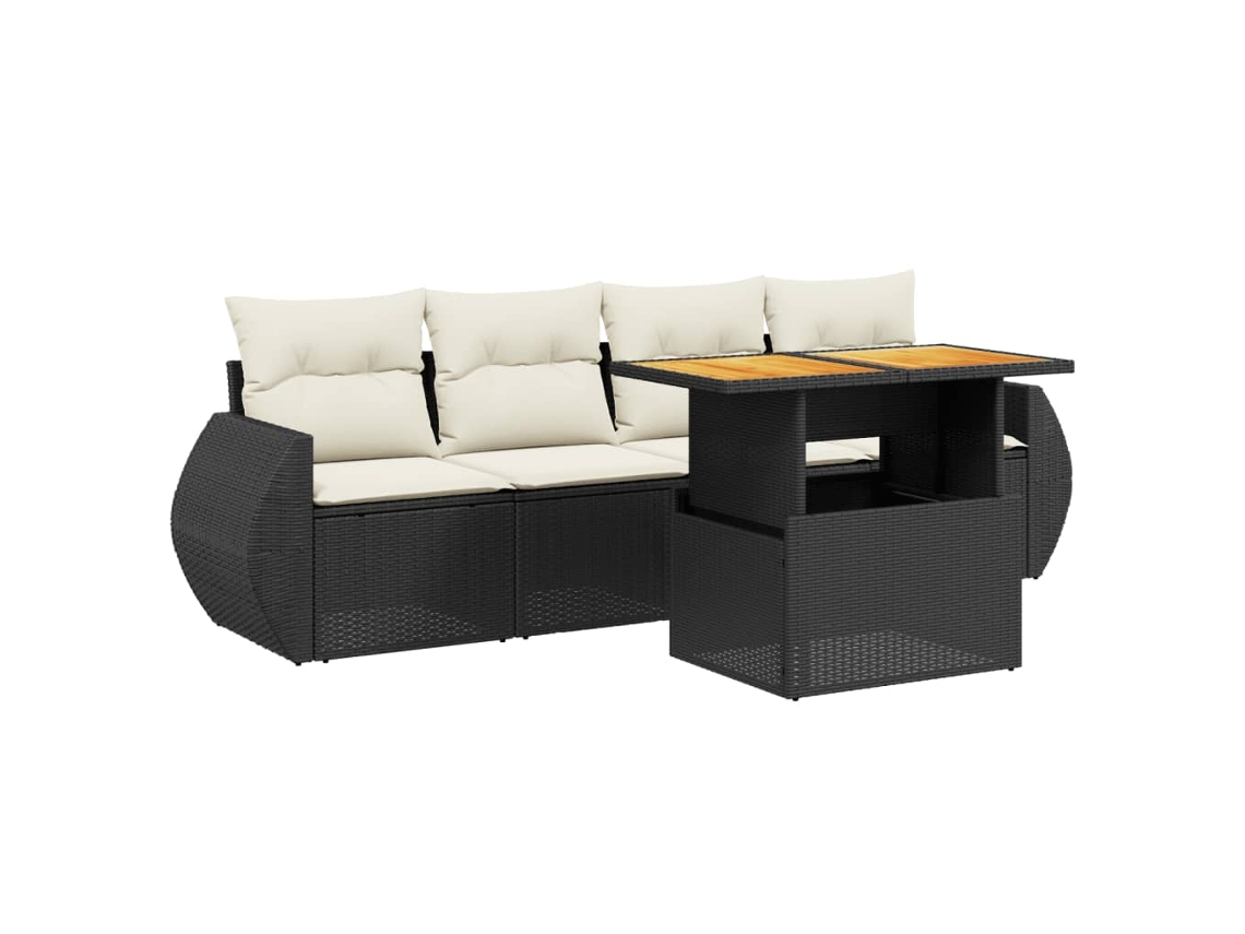 Conjunto de 5 Sofás de Jardim com Almofadões Vime Pe Preto MAISON EXCLUSIVE (5 pcs)