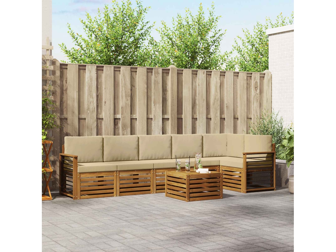 Vidaxl Conjunto De Sofás Para Exterior 7 Unid. Natural E Bege