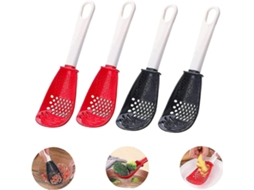 4 Colheres de Cozinha Versáteis Skim, Crivo Filtro Primário, Materiais Resistentes Ao Calor (2 Vermelhas + 2 Pretas)