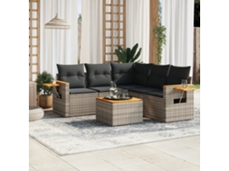 Vidaxl 6 Pcs Conjunto Sofás De Jardim Com Almofadões Vime Cinzento