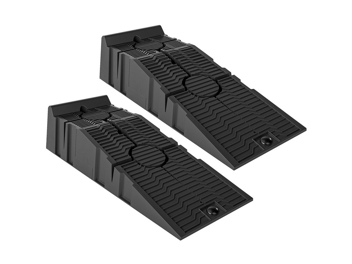 Conjunto De 2 Rampas Plásticas Portáteis Carregam 3 Toneladas Para Carros Padrão Vans Pequenas 91x30x21 Cm Preto