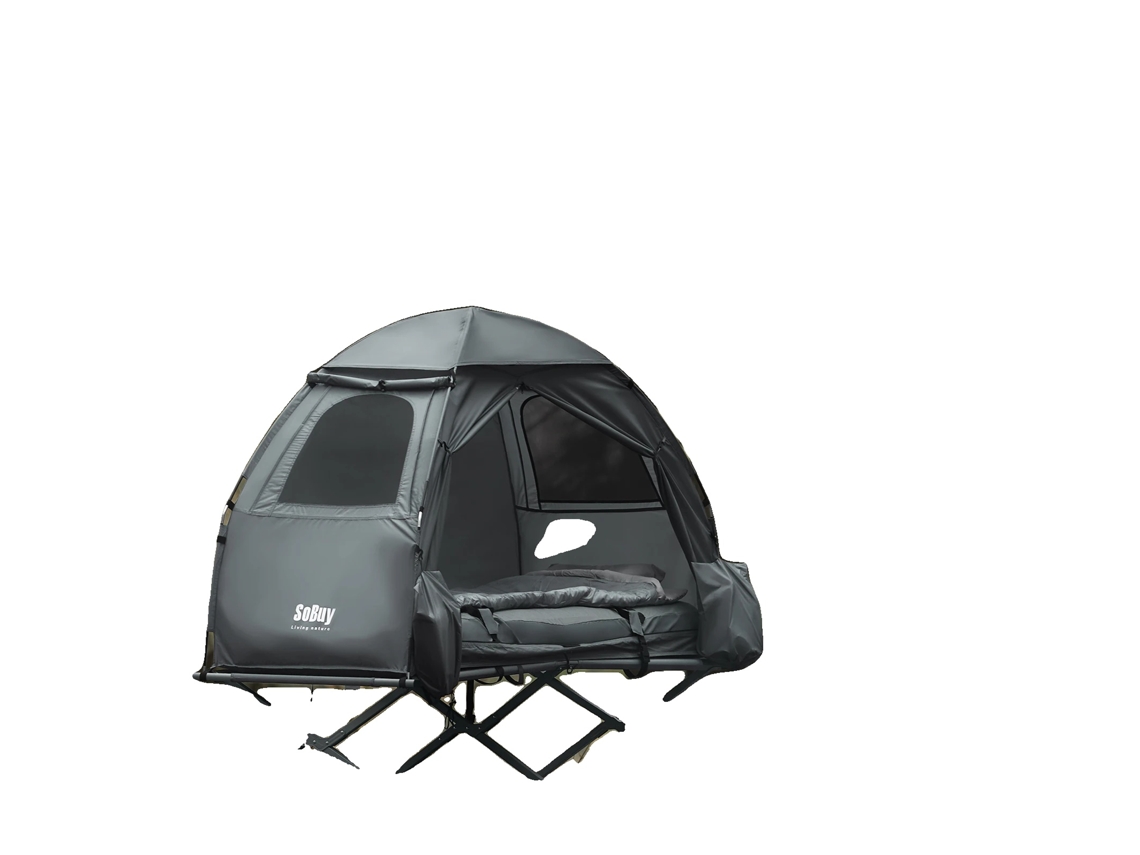 Barraca De Camping, Design 4 Em 1, Inclui Colchã£o Inflã¡vel E Saco De Dormir, Cinza Oem