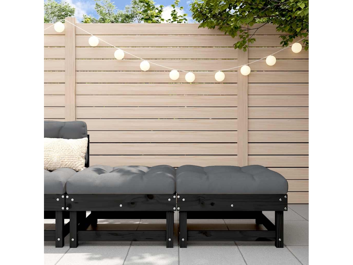 Vidaxl Apoios De Pés P/ Jardim C/ Almofadões 2 Pcs Pinho Maciço Preto