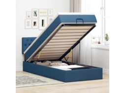 Vidaxl Cama Otomana Com Colchão Leds Tecido Azul 90x200 Cm