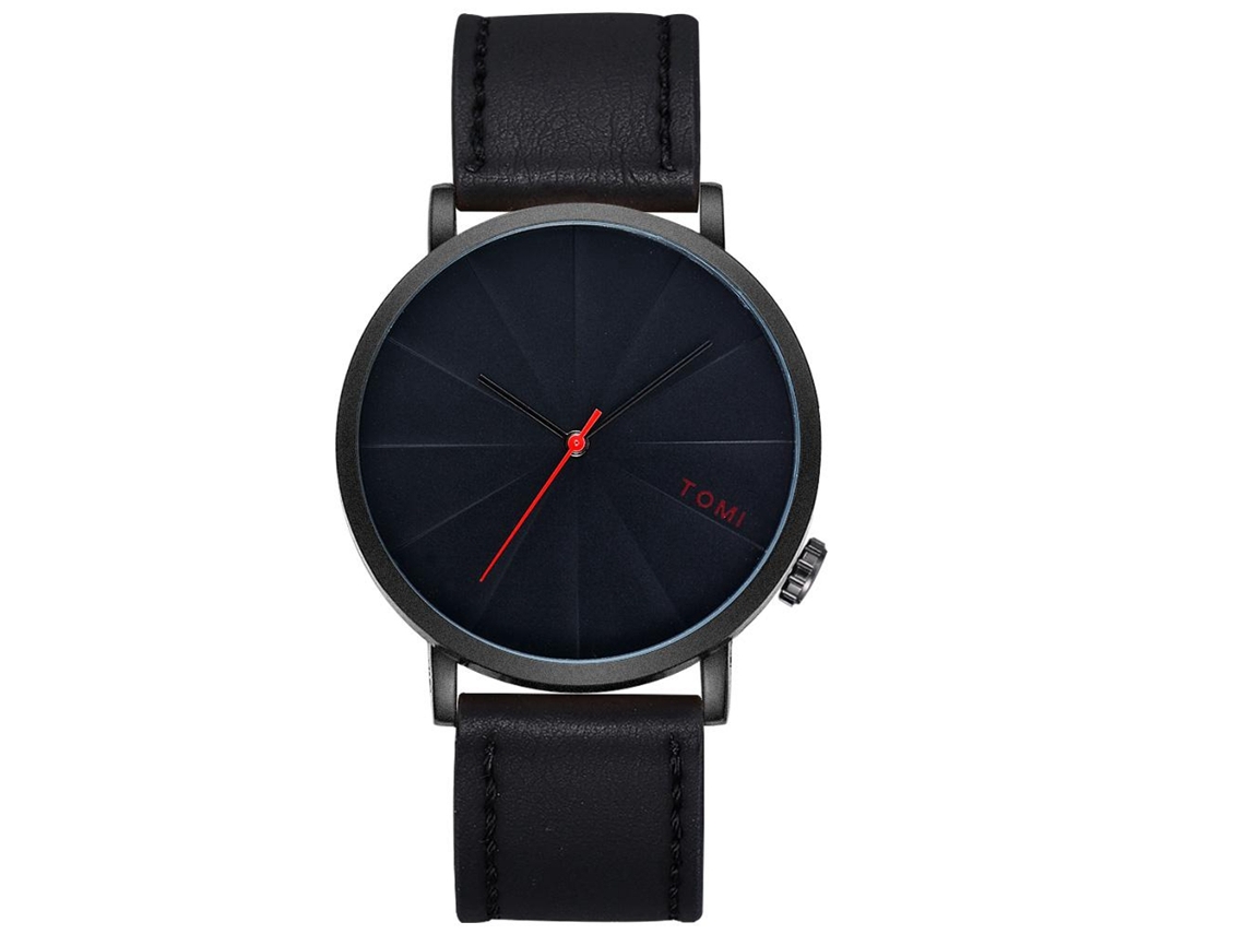 Reloj De Pulsera Para Hombre Tomi Moda Cuarzo Correa Pu Dial Redondo Negro