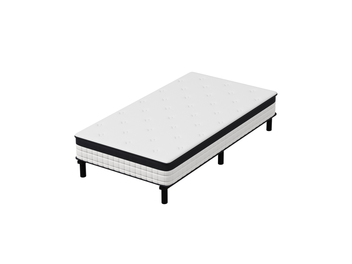Conjunto Colchão-estrutura 90x200cm, Molas Ensacadas E Colchão De Alta Resiliência + Estrutura De Cama Em Ferro Resistente, Incluindo 6 Pernas,