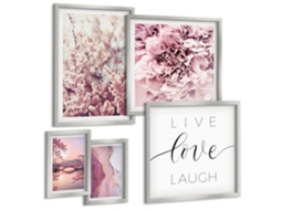 Conjunto De Pinturas Motivos Florais Frases Em Tom Pastel Espelharte (5 Peças)
