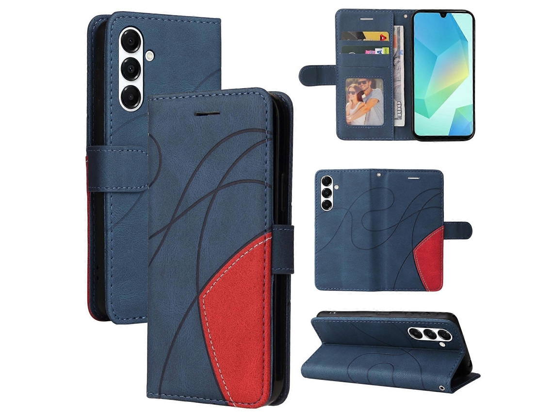 Capa De Celular De Couro Com Aba E Emenda De Duas Cores