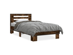 Estrutura de Cama em Madeira e Metal Carvalho Fumado MAISON EXCLUSIVE