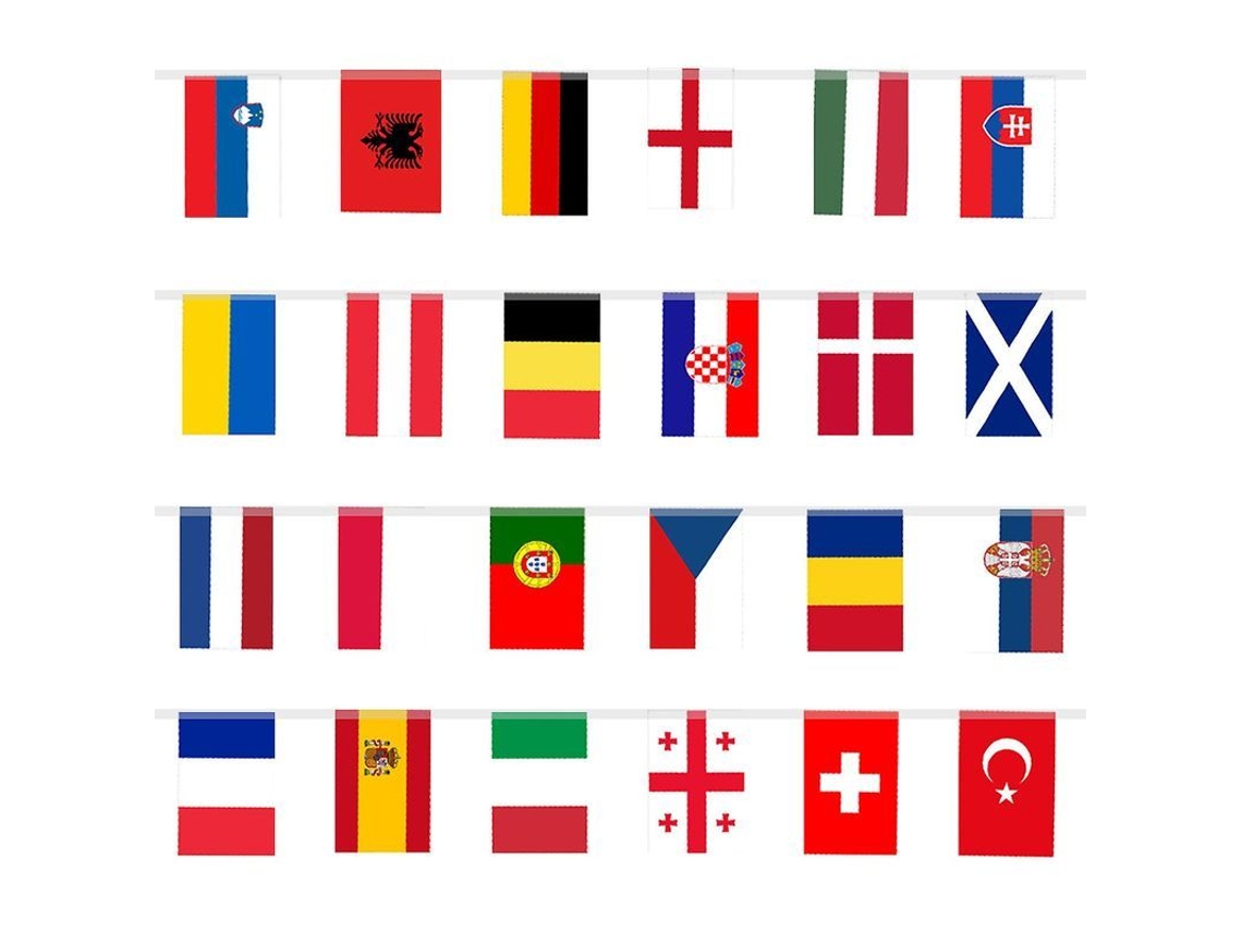 Bandeiras De Bunting Do Campeonato Europeu De Futebol 2024 - 24 Equipas Participantes Para Decoração De Jardim, Bar, Festa 14 X 21 Cm