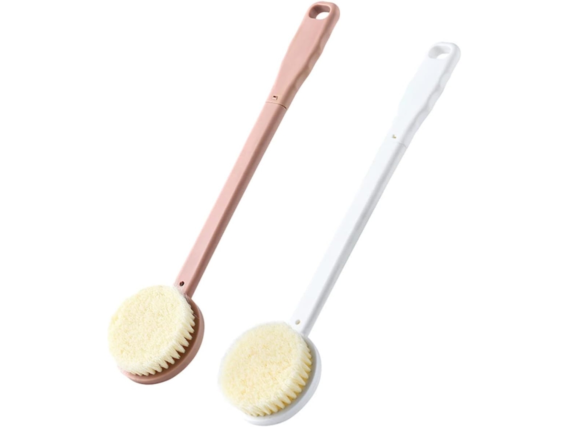 Conjunto De 2 Escovas Banho Multiuso Dupla Face Com Cabos Longos Em Pet Pp Para Esfoliação Corporal E Massagem Relaxante