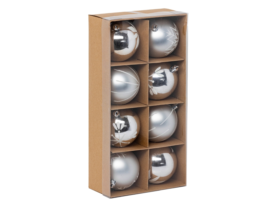 Bolas de Natal Colorama, conjunto de 8 bolas de plástico, D8Cm, prata e branco FEERIC LIGHTS & CHRISTMAS