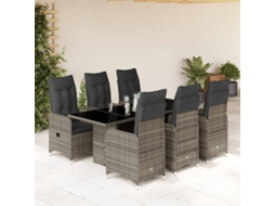 Vidaxl 7 Pcs Conjunto Bistrô de Jardim C/ Almofadões Vime Pe Cinza