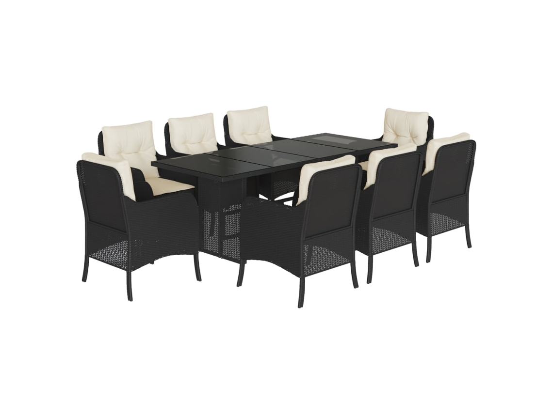 Conjunto de 9 Jantar para Jardim com Almofadões Vime Pe Preto MAISON EXCLUSIVE