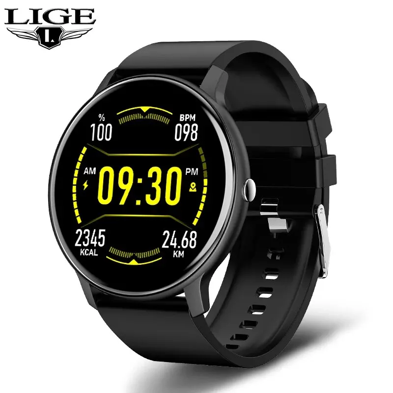 (preto) Relógio Esportivo Fitness Com Tela Totalmente Sensível Ao Toque, À Prova D'água, Compatível Com Bluetooth E Sistemas Android E Ios.