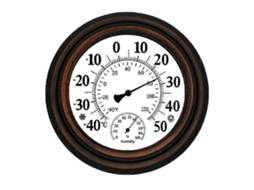 Termômetro e Higrômetro de Parede Antigo 20 Cm para Ambientes Internos Externos, com Relógio Decor Ação Casa. GOKOCO