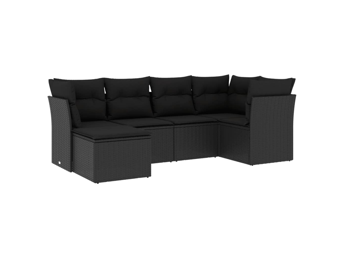 Conjunto Sofás de Jardim 6 Pcs com Almofadões Vime Pe Preto MAISON EXCLUSIVE (6 pcs)