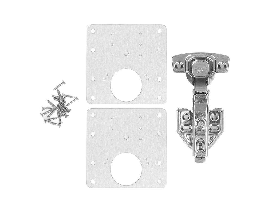 Kit de placas de reparo de dobradiças em aço inoxidável para portas e armários.