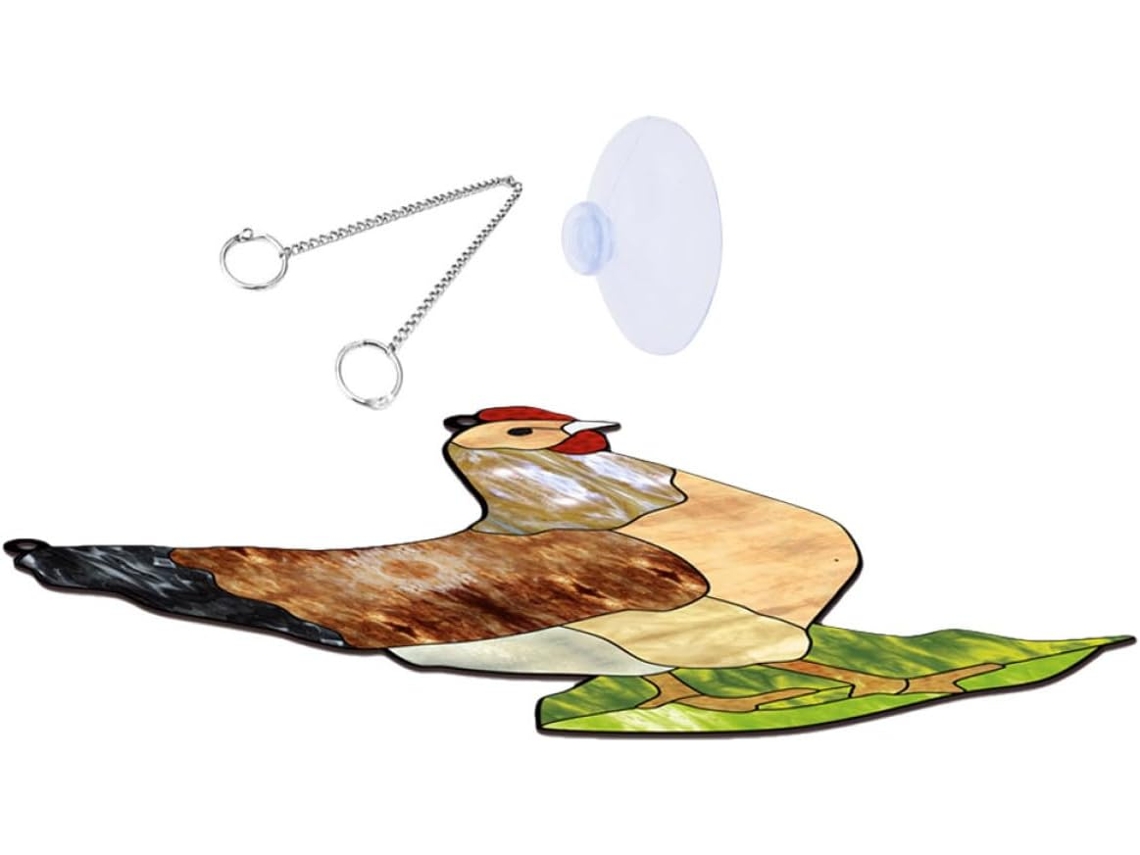 Inoomp Galinha Decorativa de Acrílico para Pendurar com Corrente de Metal e Ventosa Decoração Criativa para Paredes e CHABERLU