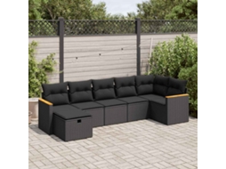 Vidaxl 7 Pcs Conjunto De Sofás P/ Jardim C/ Almofadões Vime Pe Preto