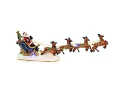 Decoração De Natal Led Cena Com Papai Noel Em Trineo E Renas Voadoras Resina 36cm