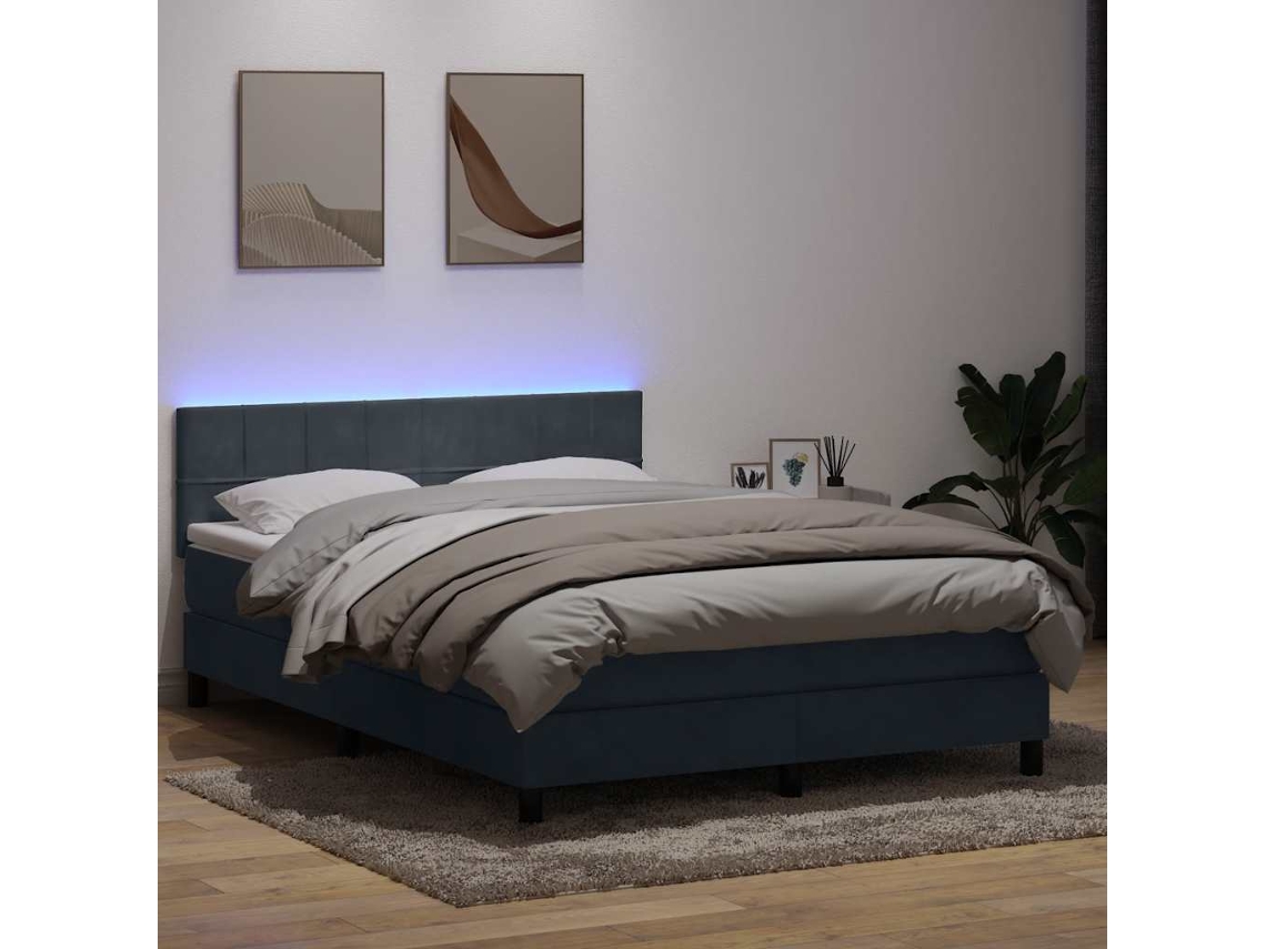 Vidaxl Cama Box Spring C/ Colchão E Led 160x210 Cm Veludo Cinzento-escuro