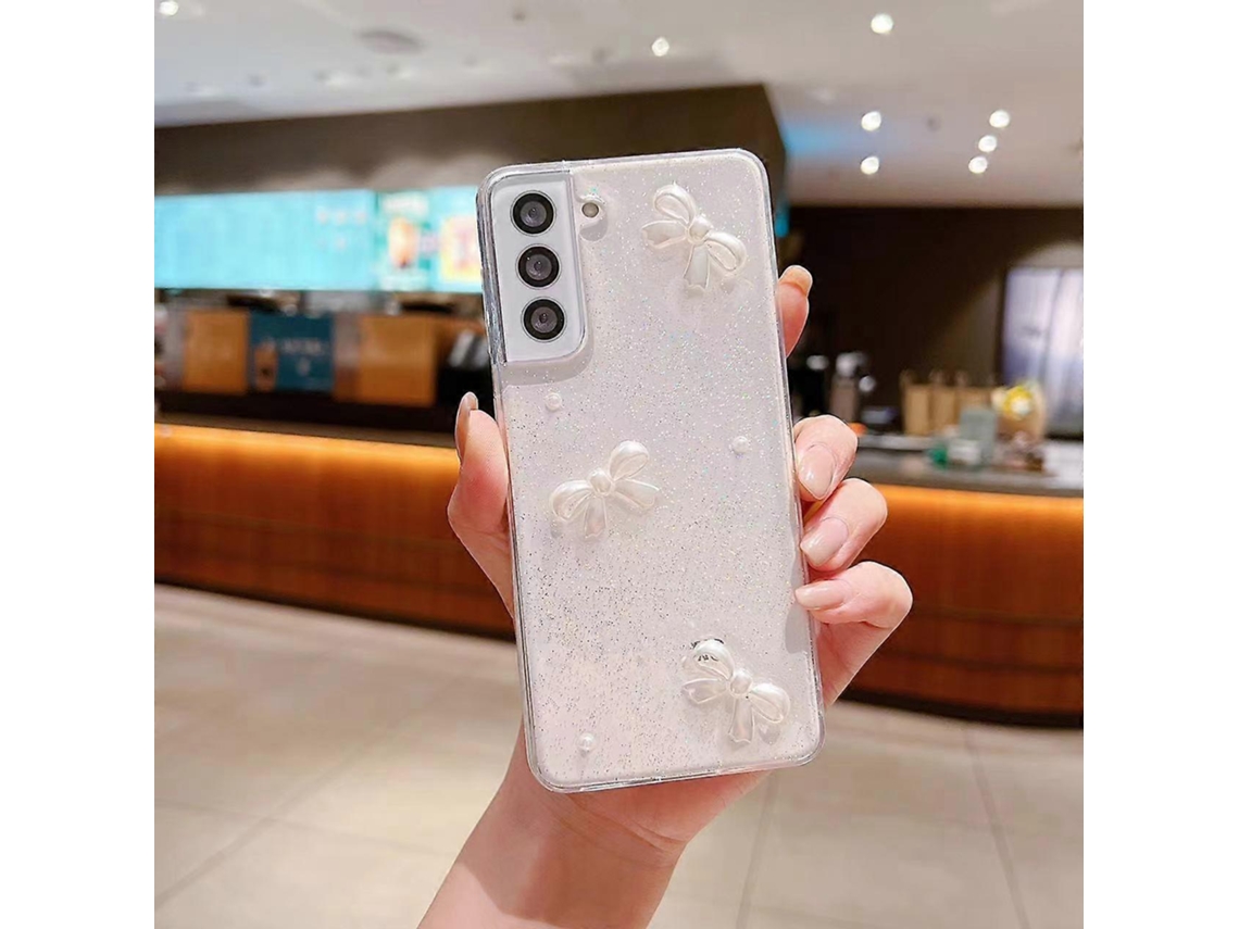 Capa De Celular Epóxi Tpu Com Glitter E Laço Perolado Para Samsung Galaxy A71