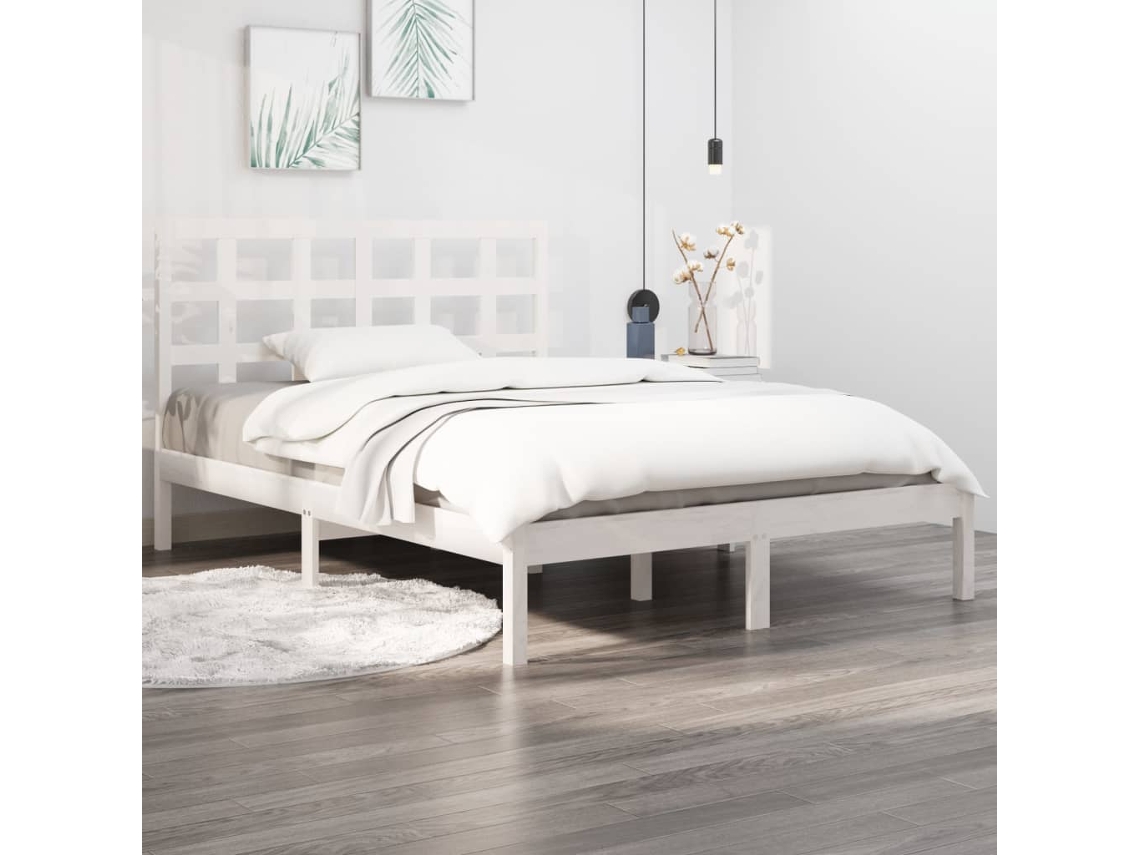 Estrutura De Cama King 150x200 Cm Madeira Maciça Branco