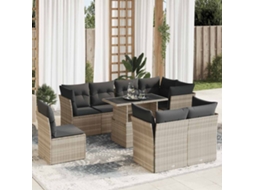 Vidaxl 9 Pcs Conj. Sofás Jardim Com Almofadões Vime Pe Cinzento-claro