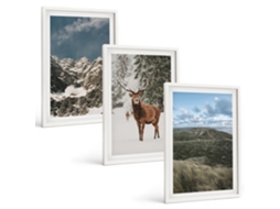 Conjunto De Pinturas Montanhas, Neve, Veado, Paisagem De Floresta Espelharte (3 Peças 40x60 Cm)