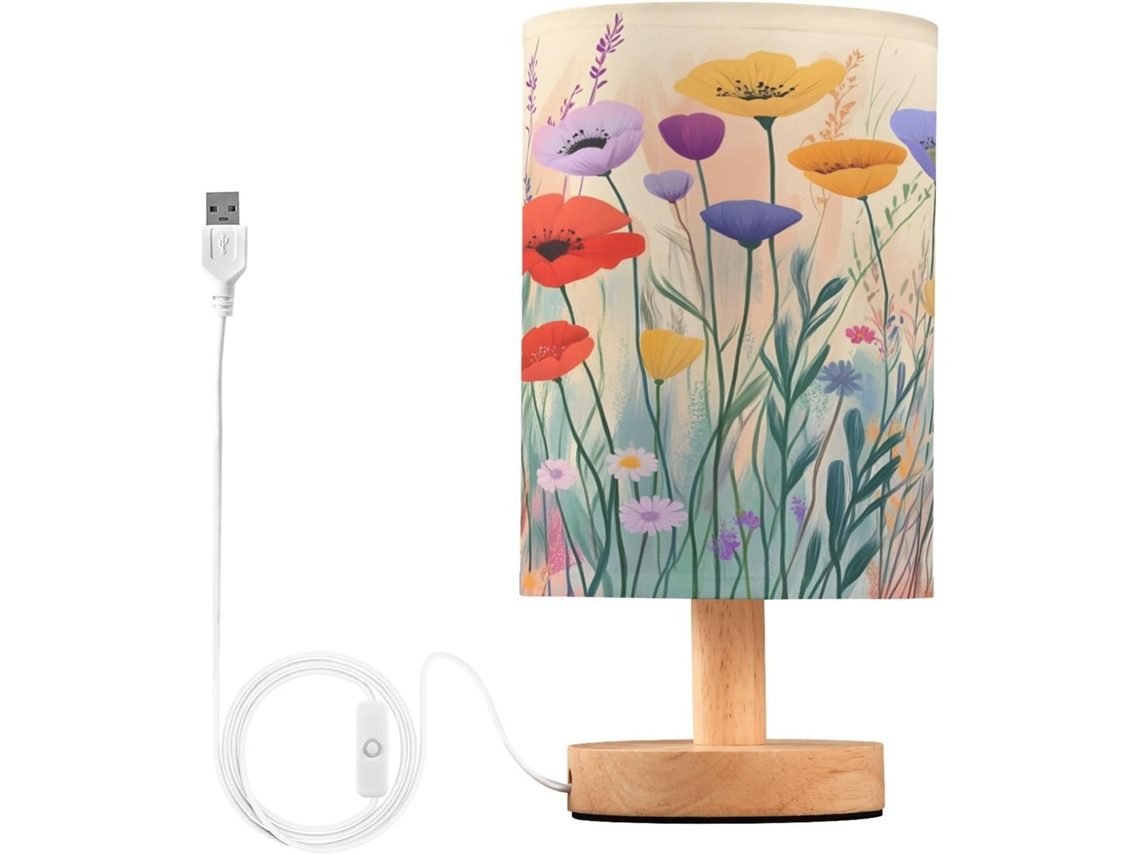 Abajur De Cabeceira Colorido Em Formato Papoula, Com Carregamento Portas Usb C, Luminária De Mesa Cabeceira