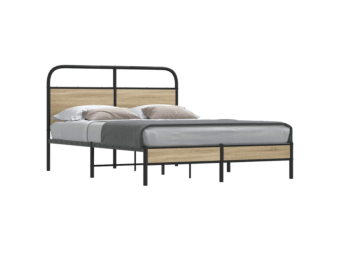 Cama De Casalcama De Adultoestrutura De Cama 135x190 Cm Derivados Madeira Carvalho Fumado Wsd86899