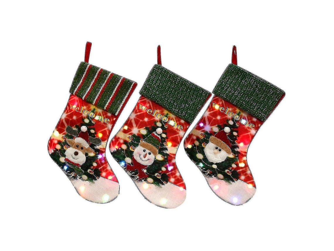 Meias De Natal Iluminadas Por Led Olysi Shop (pacote Com 3)