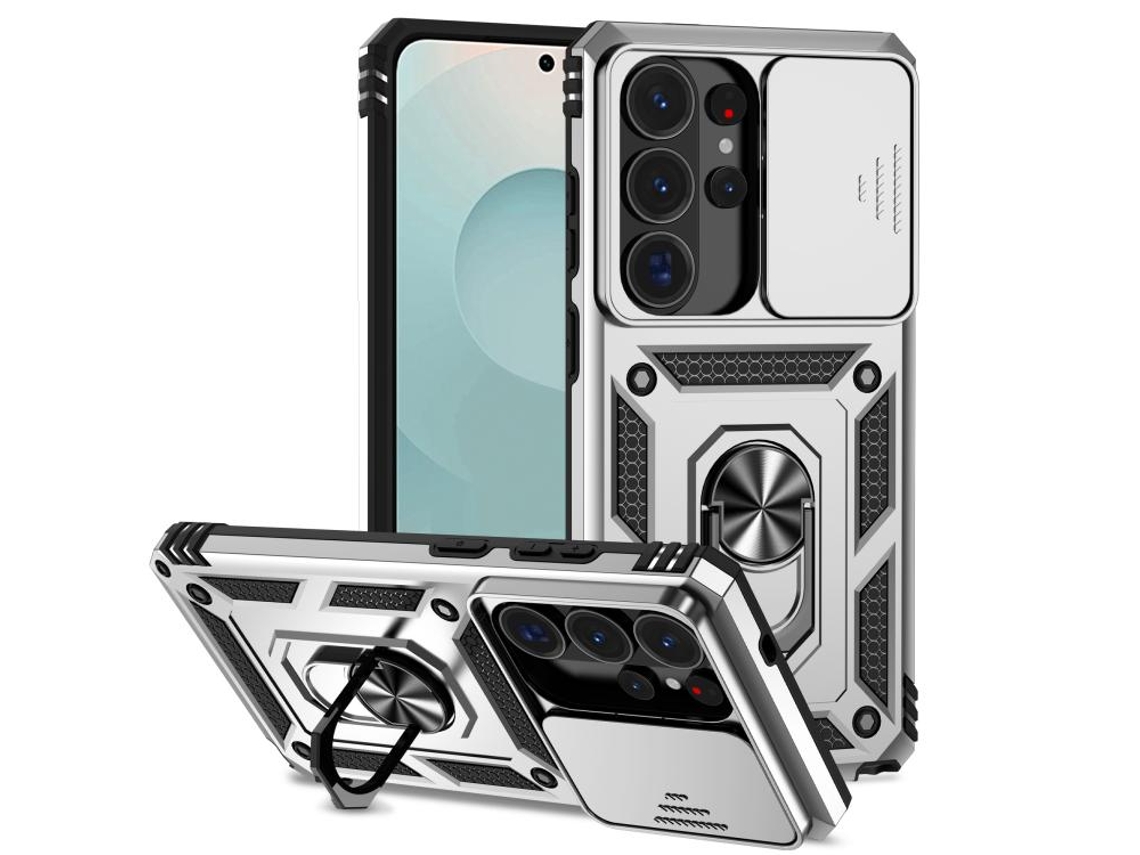 Capa Para Samsung Galaxy S26 Ultra À Prova De Choque Com Suporte De Anel E Tampa De Lente Deslizante (prateada) Digitallab