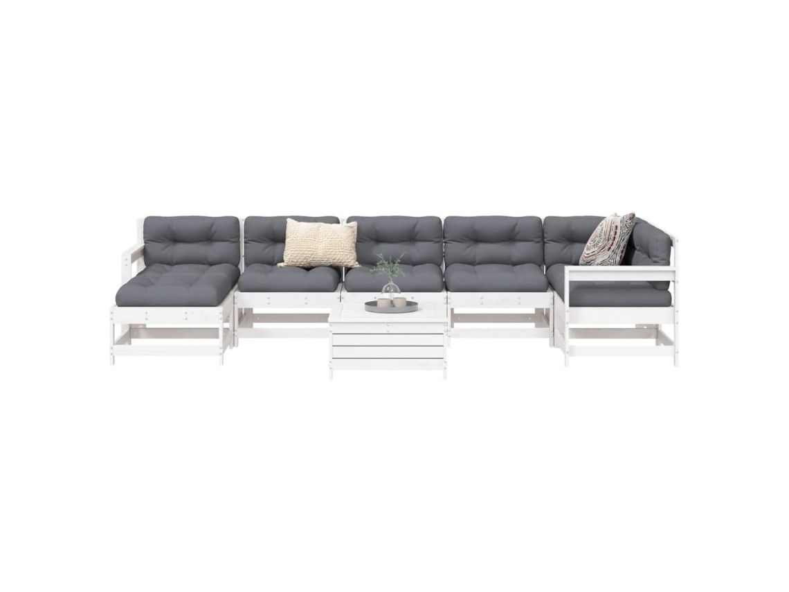Vidaxl 8 Pcs Conjunto Sofás de Jardim Pinho Maciço Branco