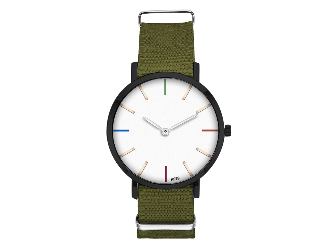 Relógio unissex da moda com pulseira de nylon, mostrador redondo, quartzo, verde militar, Zhoulianfa