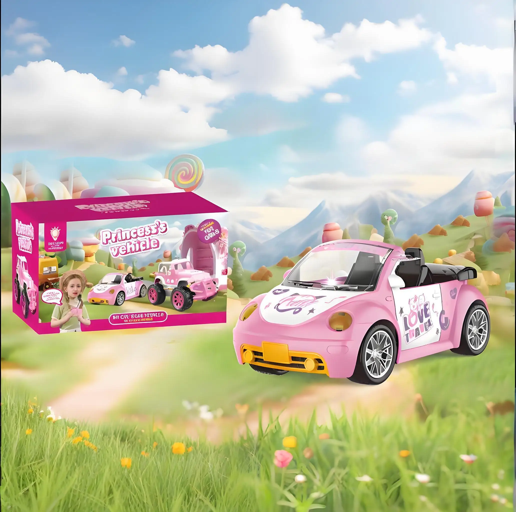 Carrinho de Brinquedo de Princesa com Controle Remoto para Uso Interno e Externo. MDUG (multicolorido)