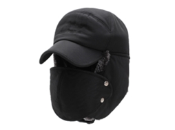 Gorro de lã quente com capa facial e orelhas, para homens e mulheres, ideal para trekking e esqui, preto S/MARCA