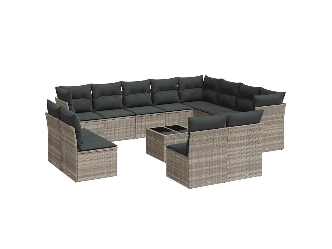 Maison Exclusive - 13 Pcs Conj. Sofás Jardim C/ Almofadões Vime Pe Cinzento-claro