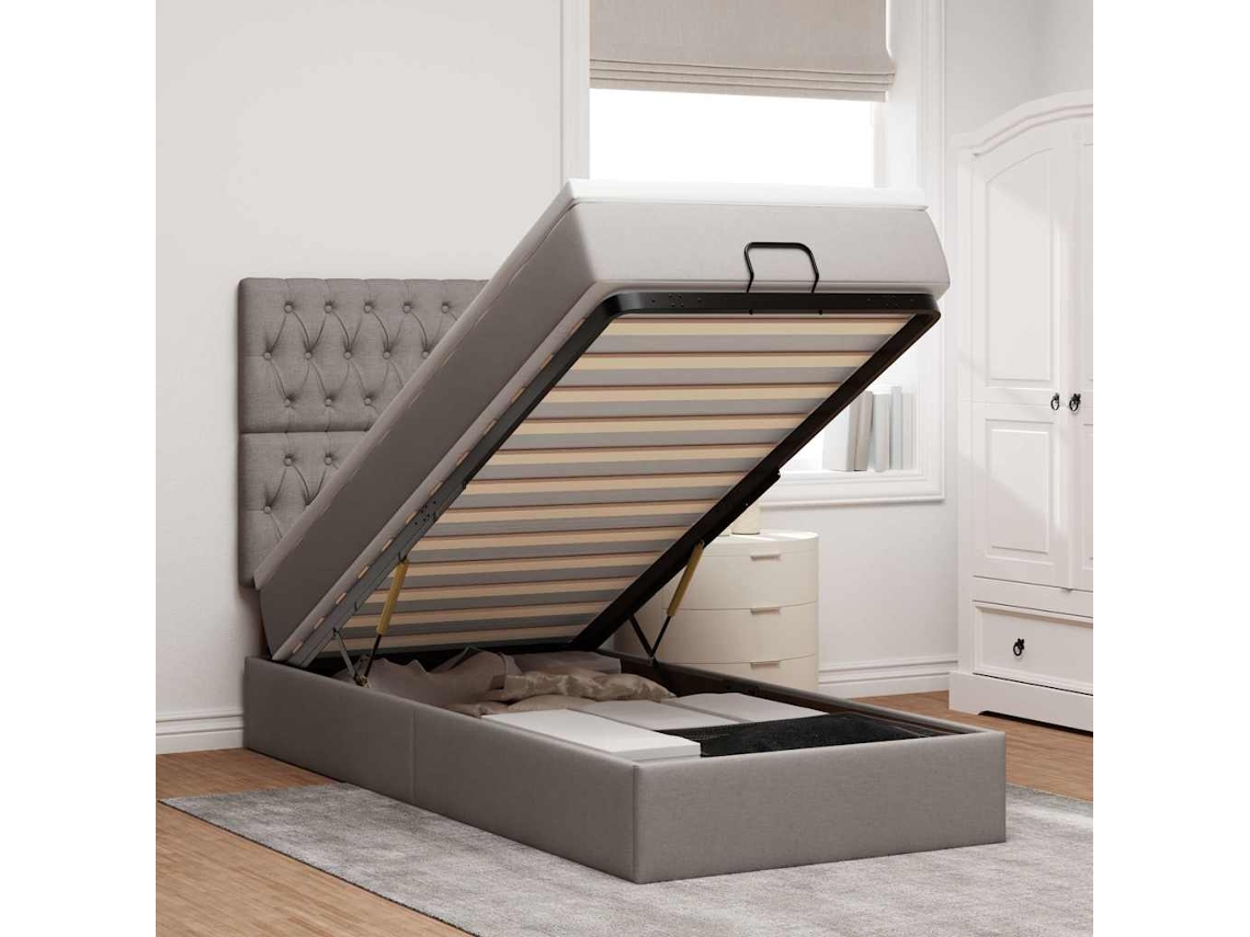 Vidaxl Estrutura De Cama Otomana Com Colchão Tecido Cinzento 90x190cm