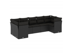 Conjunto de 7 Sofás para Jardim com Almofadões Vime Pe Preto MAISON EXCLUSIVE (7 pcs)