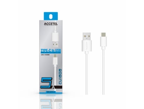 Cabo ACCETEL Type-C Cu-1608 para Xiaomi Redmi 10C RápidaVelocidade de Carregamento. 1M. 5A. 24W (Branco)