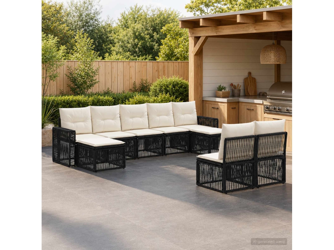 Vidaxl Conjunto De Sofá De Jardim 9 Unid. Preto E Branco Creme Vime Pe