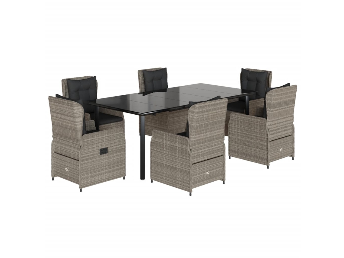 Conjunto de 7 Jantar para Jardim com Almofadões Vime Pe Cinza Claro MAISON EXCLUSIVE