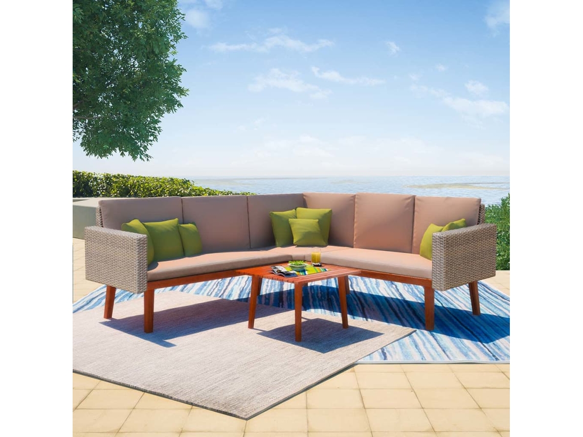 Vidaxl 4 Pcs Conjunto Lounge De Jardim C/ Almofadões Vime Pe Cinzento
