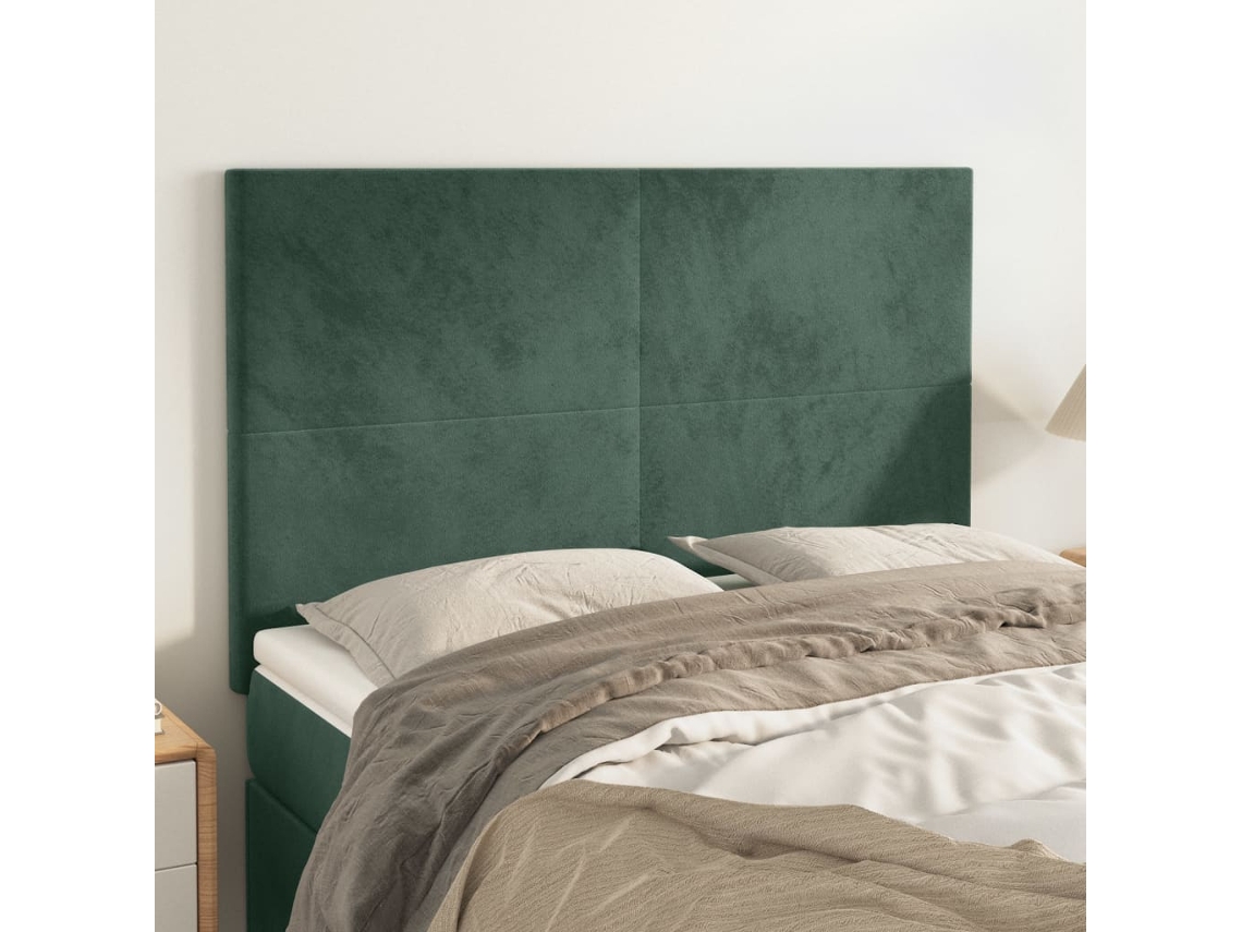 Cabecero de terciopelo de 4 piezas 72x5x78/88 cm verde oscuro