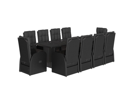 11 Peças Conjunto De Jantar Para Jardim Com Almofadões Vime Pe Preto Clicnbuy