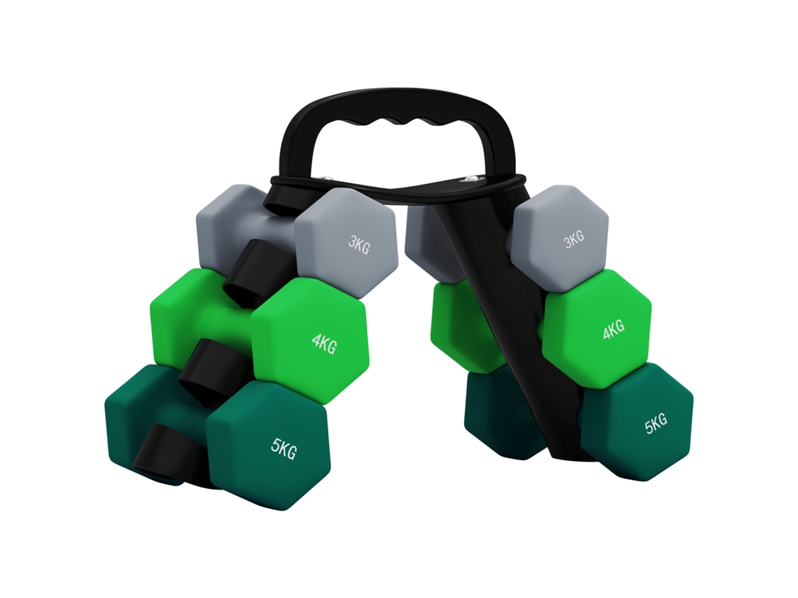 Conjunto de halteres de 2, 3, 4 e 5 kg com suporte de armazenamento, hexagonais, multicor