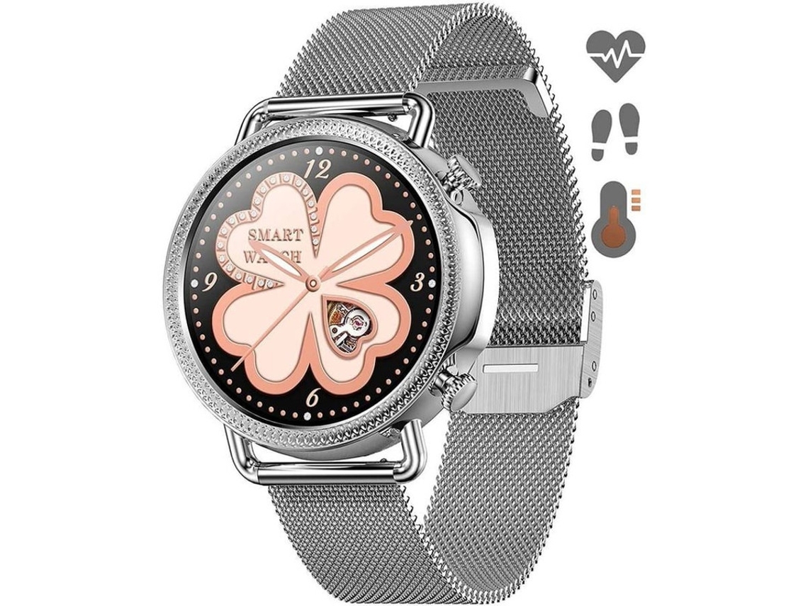 Smartwatch Android/iOS, Monitor de Temperatura Corporal, Frequência Cardíaca, Saúde Feminina, Oxímetro, Bestvite Prata Fitness Tracker